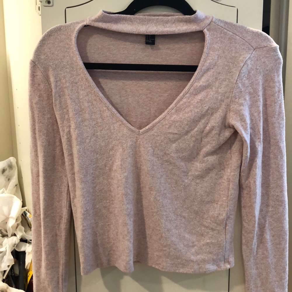 Pink soft low cut long sleeve shirt